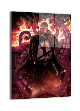 Hellbound Detective John Constantine metal wall art with fire and tentacles by Kevin Anthony De Castro