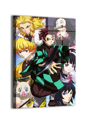 Tanjiro Kamado, Nezuko Kamado, Zenitsu Agatsuma, and Inosuke Hashibira Heroes of Demon Slayer metal wall art by Ryan Pasibe
