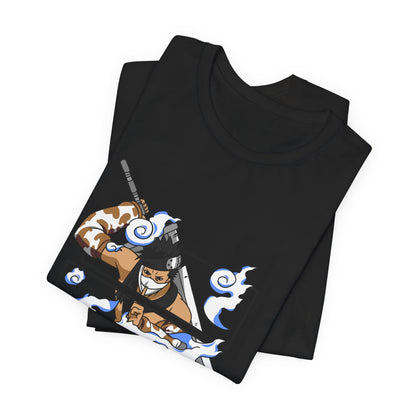 Alt: Hidden Mist Swordsman Anime Shirt on black, folded display, anime graphic tee by Snapping Turtle Gallery

