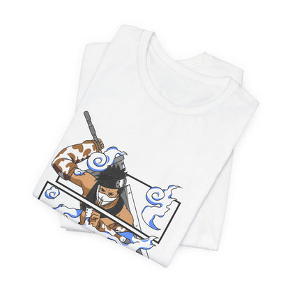 Alt: Hidden Mist Swordsman Anime Shirt on white, folded display, anime graphic tee by Snapping Turtle Gallery

