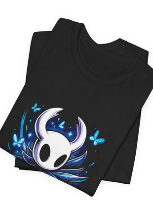 Folded view of the black Hollow Knight Blue Soul Graphic T-Shirt.
