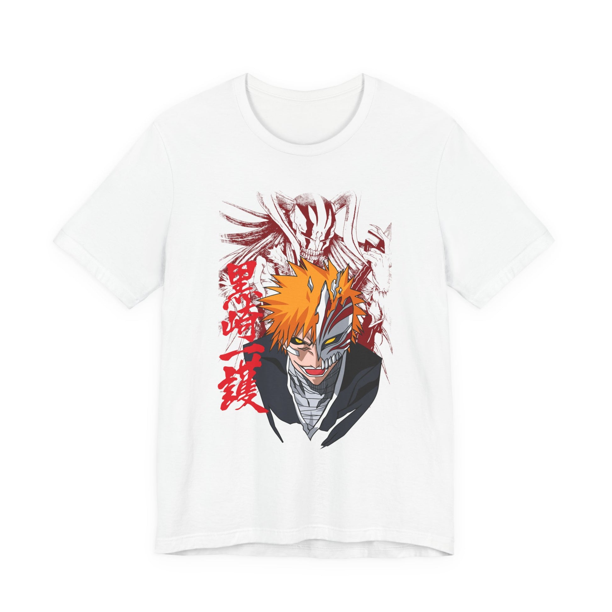 Alt: Hollow Mask Hero Anime Shirt on white, angled front view, anime streetwear by Snapping Turtle Gallery

