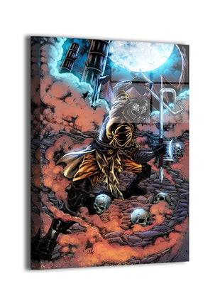 kabal striking pose, respirator mask and blades by Vhon Remot; modern metallic sheen, ready to hang.