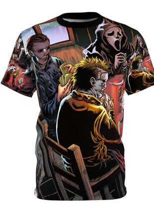 Horror Icons Poker Night All-Over Print Tee Black stitching Print, Premium Wall Art by Snapping Turtle Gallery