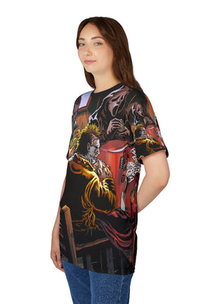 Horror Icons Poker Night All-Over Print Tee Black stitching Print, Premium Wall Art by Snapping Turtle Gallery