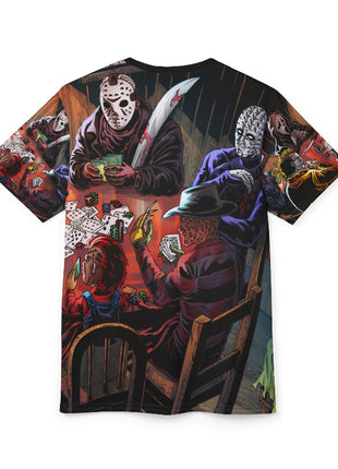 Horror Icons Poker Night All-Over Print Tee Black stitching Print, Premium Wall Art by Snapping Turtle Gallery