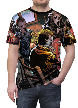 Horror Icons Poker Night All-Over Print Tee Black stitching Print, Premium Wall Art by Snapping Turtle Gallery