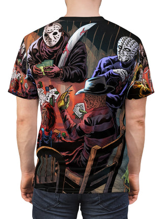 Horror Icons Poker Night All-Over Print Tee Black stitching Print, Premium Wall Art by Snapping Turtle Gallery