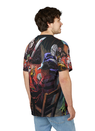 Horror Icons Poker Night All-Over Print Tee Black stitching Print, Premium Wall Art by Snapping Turtle Gallery