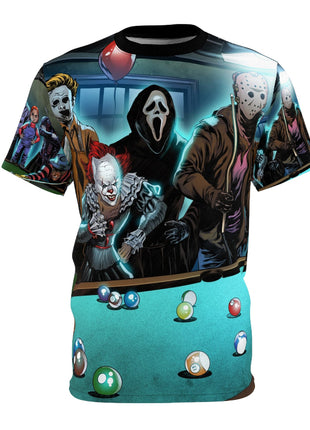 Horror Icons Pool Night All-Over Print Tee Black stitching Print, Premium Wall Art by Snapping Turtle Gallery