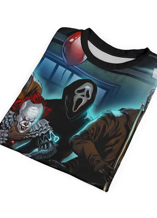 Horror Icons Pool Night All-Over Print Tee Black stitching Print, Premium Wall Art by Snapping Turtle Gallery