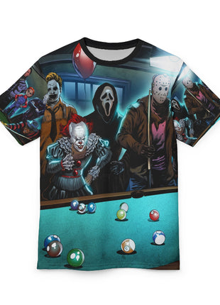 Horror Icons Pool Night All-Over Print Tee Black stitching Print, Premium Wall Art by Snapping Turtle Gallery