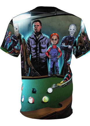 Horror Icons Pool Night All-Over Print Tee Black stitching Print, Premium Wall Art by Snapping Turtle Gallery