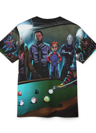 Horror Icons Pool Night All-Over Print Tee Black stitching Print, Premium Wall Art by Snapping Turtle Gallery