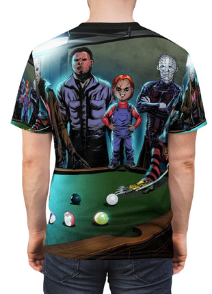 Horror Icons Pool Night All-Over Print Tee Black stitching Print, Premium Wall Art by Snapping Turtle Gallery