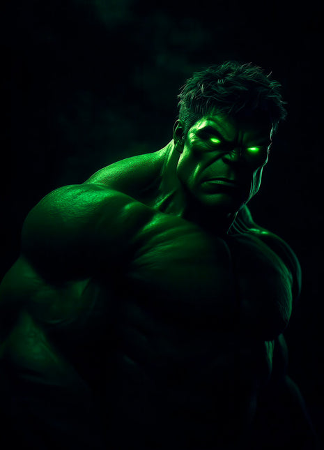 Hulk Emerald After Dark original artwork: shows Hulk emerging from darkness with green-lit eyes and a heavily shadowed face.
