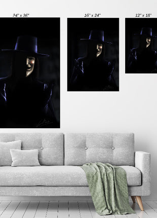 Idea in the Shadows V for Vendetta wall art size chart