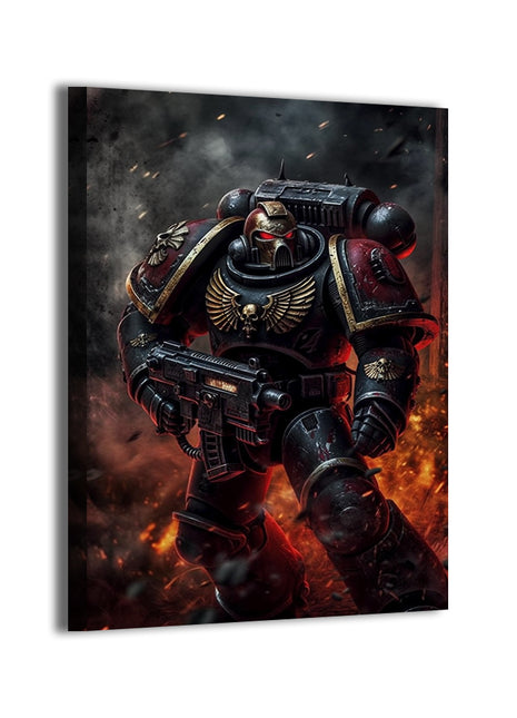 Power-armored Space Marine in battle; gallery-wrapped, ready to hang.