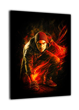 Conduit Lightning Surge canvas wall art showing Cole MacGrath crouched low with one hand pressed to the ground