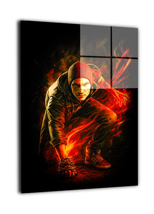 Conduit Lightning Surge metal wall art showing Cole MacGrath crouched low with one hand pressed to the ground