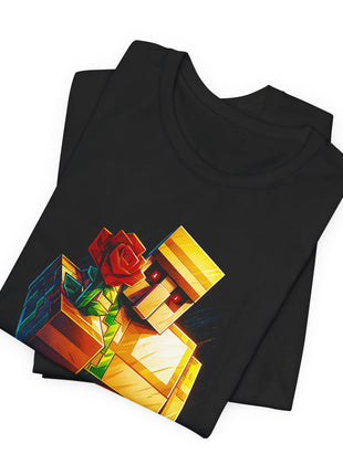 Folded view of the black Iron Golem Red Flower Graphic T-Shirt.