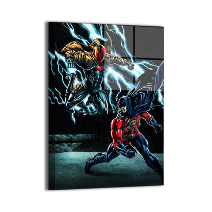 Rivals in the Rain Metal Print 24x36 – Red Robin vs Red Hood DC Comics Wall Art