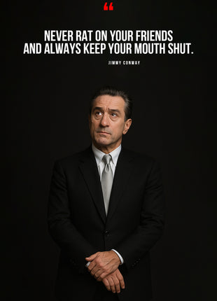Jimmy Conway in a dark portrait beneath white quotation text and a red quotation mark.