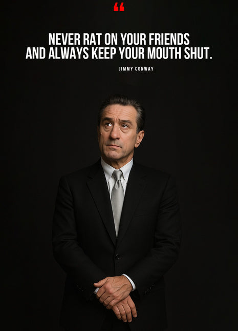 Jimmy Conway in a dark portrait beneath white quotation text and a red quotation mark.