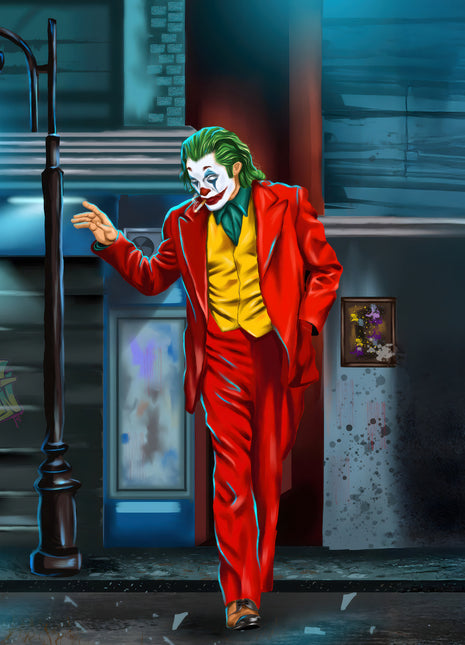 Joker A Light on the Corner original artwork: places Joker beside a slender streetlamp against a teal city wall.