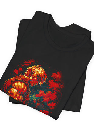 Folded view of the black Ken Masters Crimson Portrait Graphic T-Shirt.