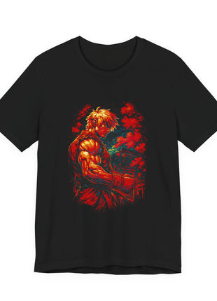 Front view of the black Ken Masters Crimson Portrait Graphic T-Shirt.