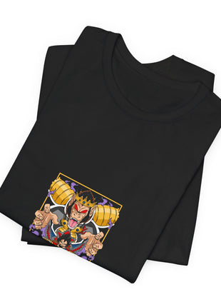 Folded black King Vegeta Great Ape Throne Graphic T-Shirt showing a close view of the printed character artwork.