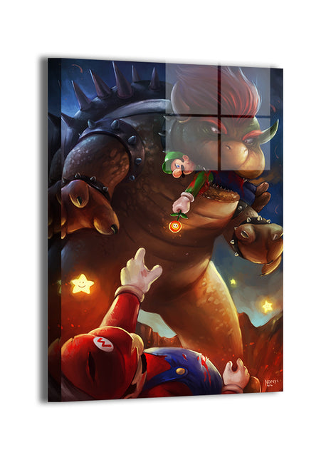 Final Mario battle scene with Bowser – 24x36 premium metal artwork
