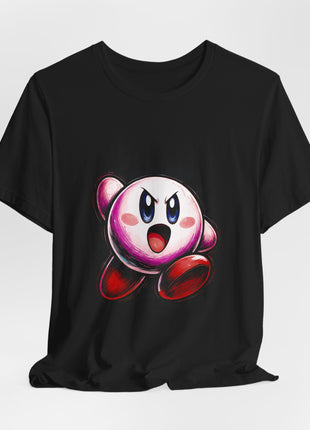 Draped front view of the black Kirby Happy Bounce Graphic T-Shirt.