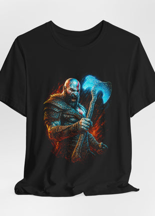 Draped front view of the black Kratos Frozen Axe Graphic T-Shirt.