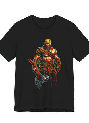 Front view of the black Kratos Leviathan Warrior Graphic T-Shirt.