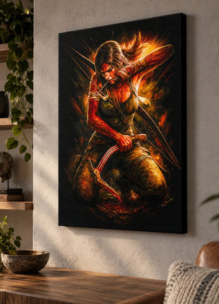 Lara Croft Tomb Raider canvas wall art displayed in a warm modern living space