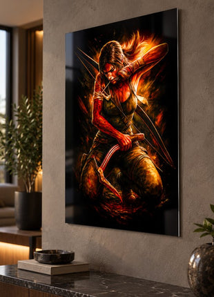 Lara Croft Tomb Raider metal wall art displayed in a modern interior with a sleek glossy finish