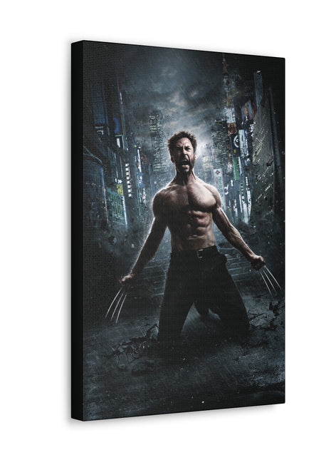 "Logan Legacy – Hugh Jackman as Wolverine Wall Art on canvas, acrylic, and metal – front view featuring a powerful portrait of Hugh Jackman as Logan."
