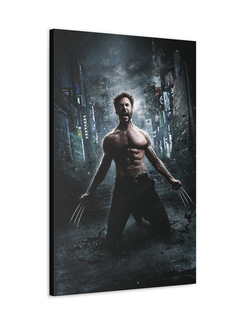 "Logan Legacy – Hugh Jackman as Wolverine Wall Art on canvas, acrylic, and metal – front view featuring a powerful portrait of Hugh Jackman as Logan."
