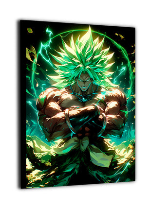 High-quality canvas wall art showcasing Broly surrounded by intense green energy effects, sharp anime detailing, and a dominant legendary Saiyan presence.