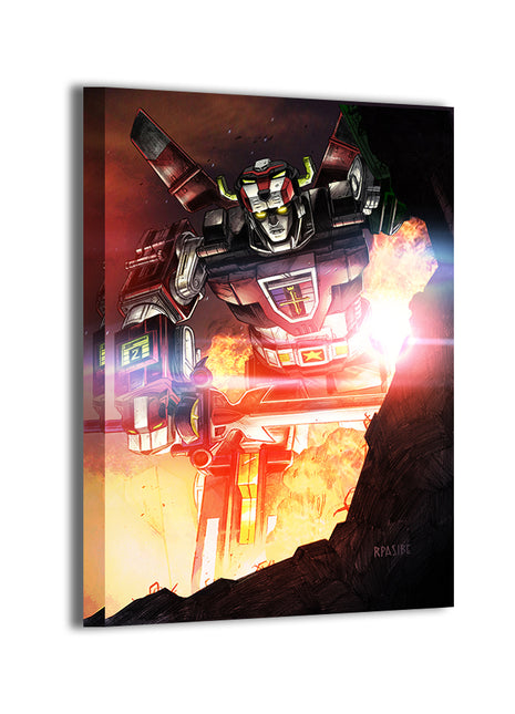 24x36 canvas of Voltron in retro anime style with space battle effects