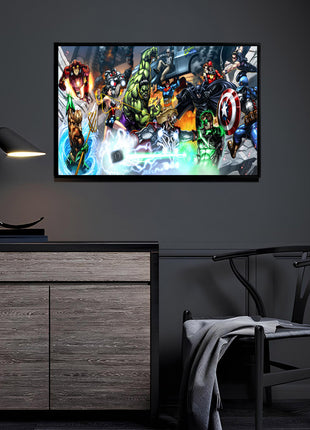 Marvel vs DC panoramic acrylic wall art by Ryan Pasibe
