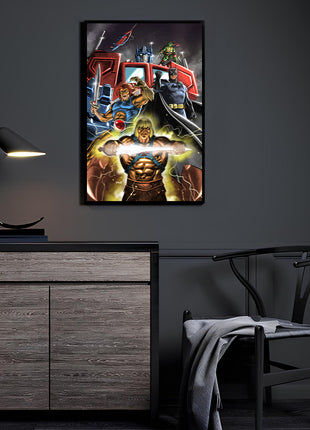 Room mockup—Legends United framed on wall, bold crossover centerpiece.