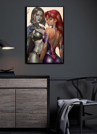 Raven & Starfire acrylic wall art by Aurelio Rigoni , created using airbrush techniques followed with pastel pencils for refined detail and depth