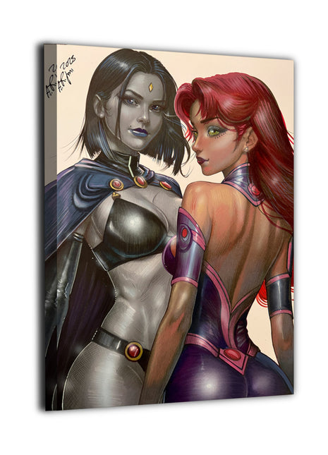 Raven & Starfire canvas wall art by Aurelio Rigoni , created using airbrush techniques followed with pastel pencils for refined detail and depth