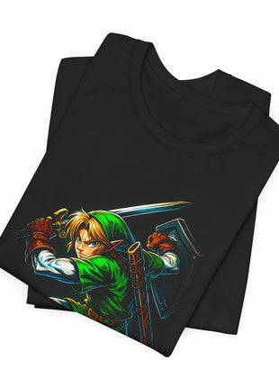 Folded view of the black Link Master Sword Strike Graphic T-Shirt.