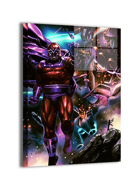 Magnetic Dominion Metal — Magneto vs Sentinel battle scene, Marvel fan art by Ryan Pasibe; modern sheen, ready to hang.