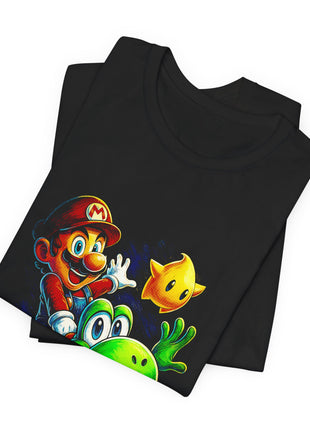 Folded view of the black Mario and Yoshi Star Ride Graphic T-Shirt.