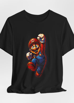 Draped front view of the black Mario Jumping Hero Graphic T-Shirt.